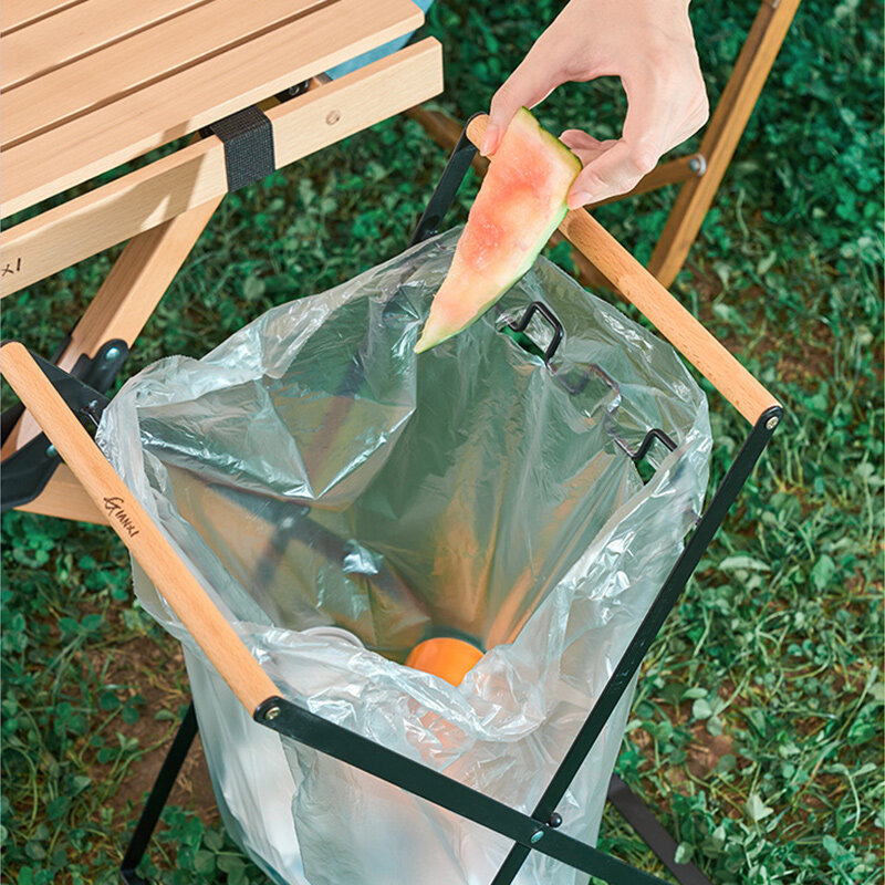 Eisen Müll regal tragbare klappbare Mülleimer mit Metalls tütze Holzgriff im Freien Picknick Grill Mülls ack Rack