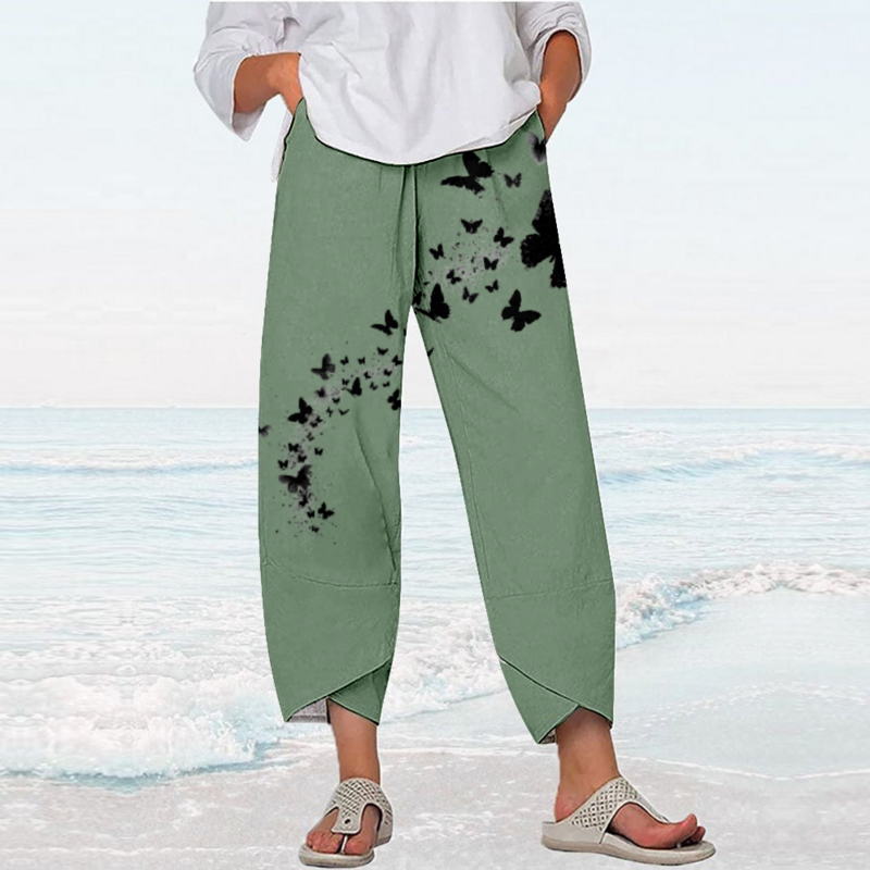 Pantalones Retro con estampado de mariposa para mujer, ropa de calle Y2k, Pantalones de playa, Joggers sueltos, Capri, Verano