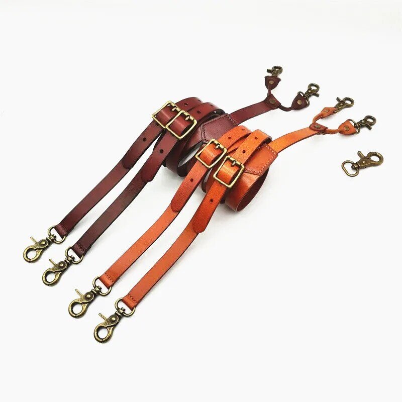 Tirantes de cuero Vintage para hombre y mujer, tirantes de 2x130cm de ancho, 4 ganchos, espalda marrón, correa ajustable