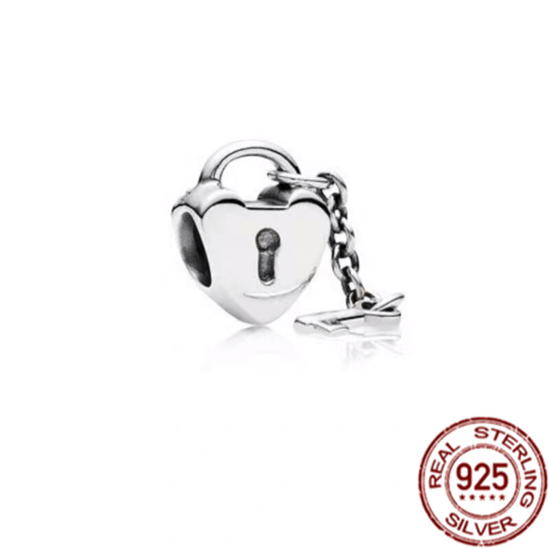 Pulsera Pandora Original para mujer, collar con candado, corazón feliz, llave colgante, cuentas de plata 925, joyería de moda