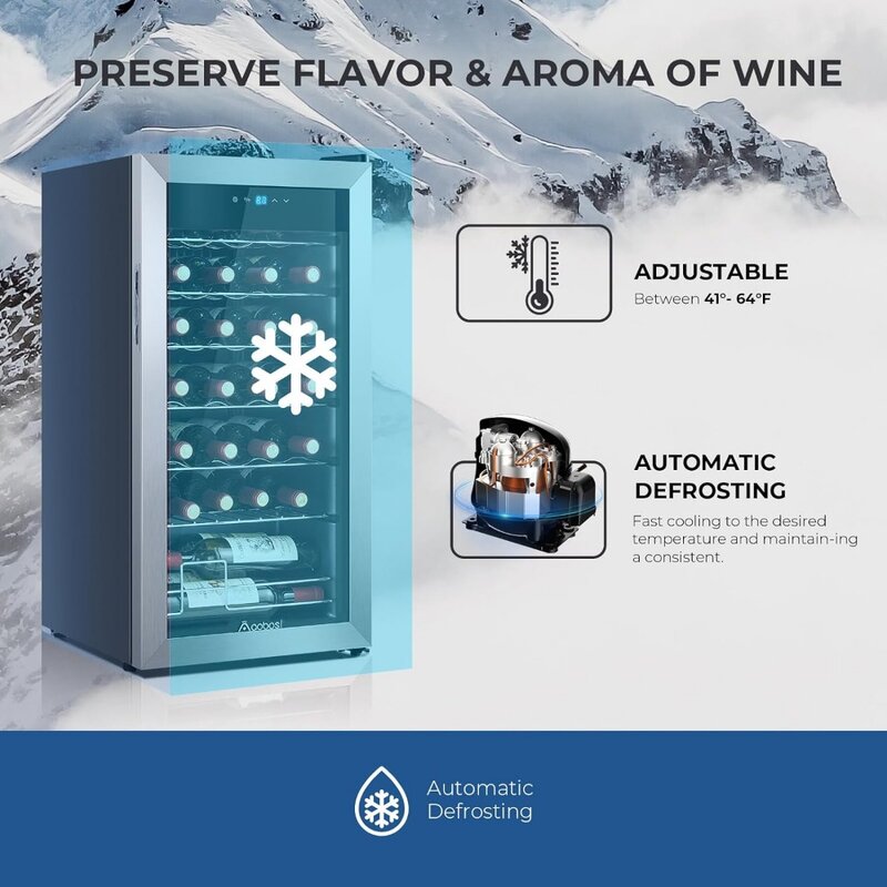 Винный охладитель с компрессором, винный холодильник с 28 бутылками и закаленной стеклянной дверью из нержавеющей стали для красного, белого или шампанского