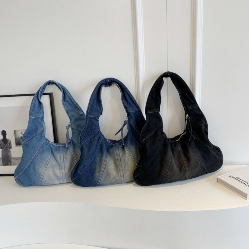 Personalized Distressed Denim Women's Bag Fashionable Handbag Single Shoulder Bag 2024 New Trend Ladies' Underarm Hobo Bag