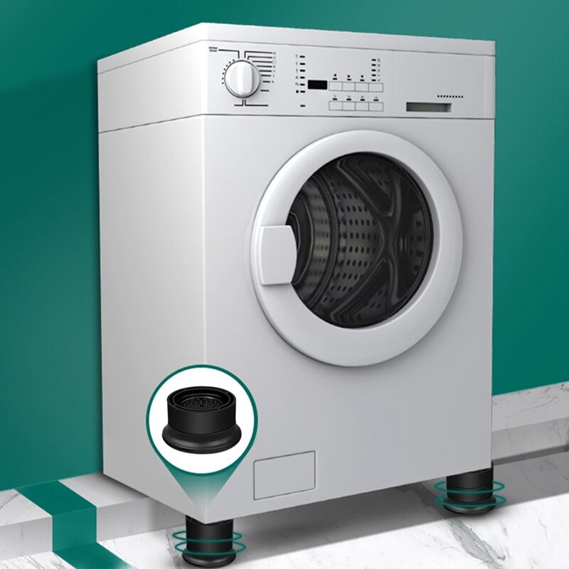 Máquina de lavar roupa Base Pads, borracha preta, antiderrapante, grossa, silenciosa, à prova de choque, máquina secadora de casa, 4 pcs
