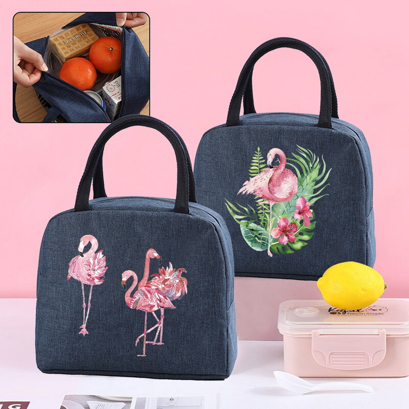 Women Work Dinner Lunch Box Cooler Bags Lunch Bag Kids Food Insulated Thermal Organizer Flamingo Print Waterproof Canvas Handbag