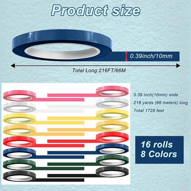 16 Rolls Of Tape For Instruments Identification, 216 Ft/L X 0.4 In/W Colors Autoclave Tape - Autoclavable 270°F(8 Color)