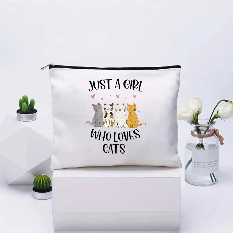 Cute Cats Cosmetic Case Children Makeup Bag Stationery Storage Travel Cloth Organizer Just A Girl Who Loves Cats Gift for Her