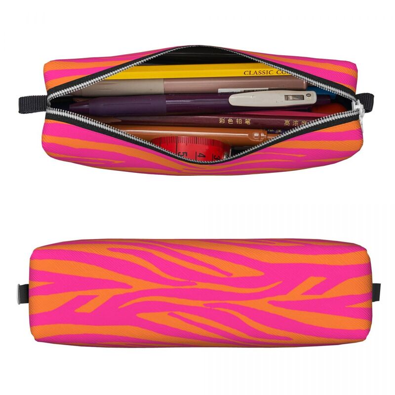 Estojo de lápis Zebra Stripes para crianças, grande bolsa de armazenamento para cosméticos de escritório, caneta rosa e laranja, novo