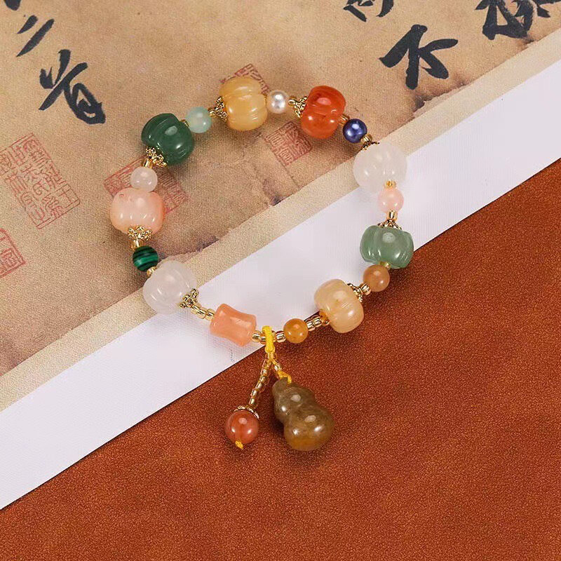 Ethnic Pedra Natural Beads Pulseira para As Mulheres, Jade Pulseira, Pingente Conjunta, Moda String