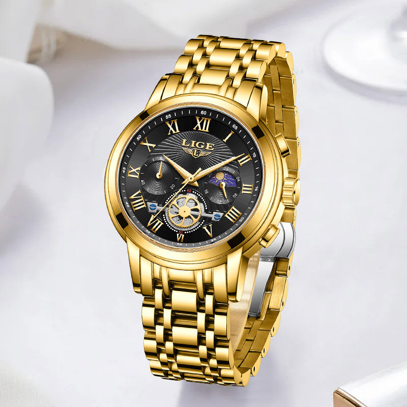 LIGE 탑 브랜드 럭셔리 여성 시계 패션 밀리터리 스포츠 쿼츠 크로노그래프 손목시계, 캐주얼 방수 시계, Reloj Mujer + BOX