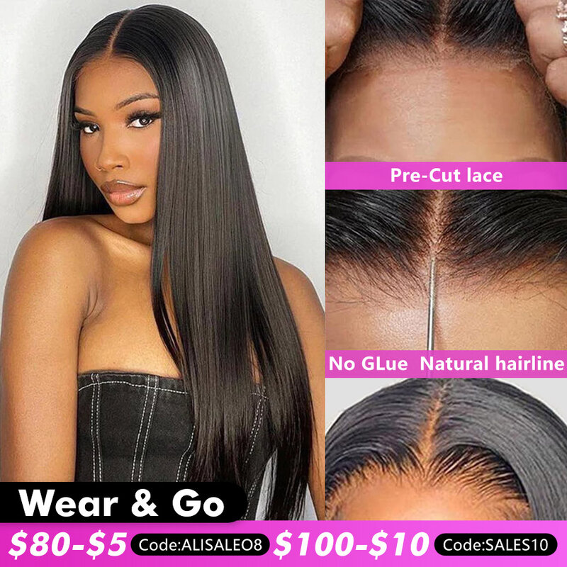 Glueless Wig Human Hair Transparent  HD Pre Cut Pre Plucked  Straight 4*4/5*6 Lace Front  Wigs Ready To Go Wear
