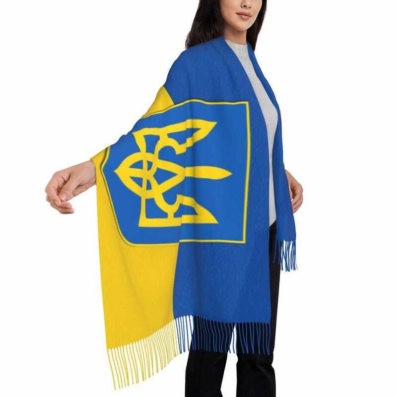 Ukraine Flag Ukrainian Tryzub Tassel Scarf Women Soft Patriotic Shawls Wraps Lady Winter Scarves