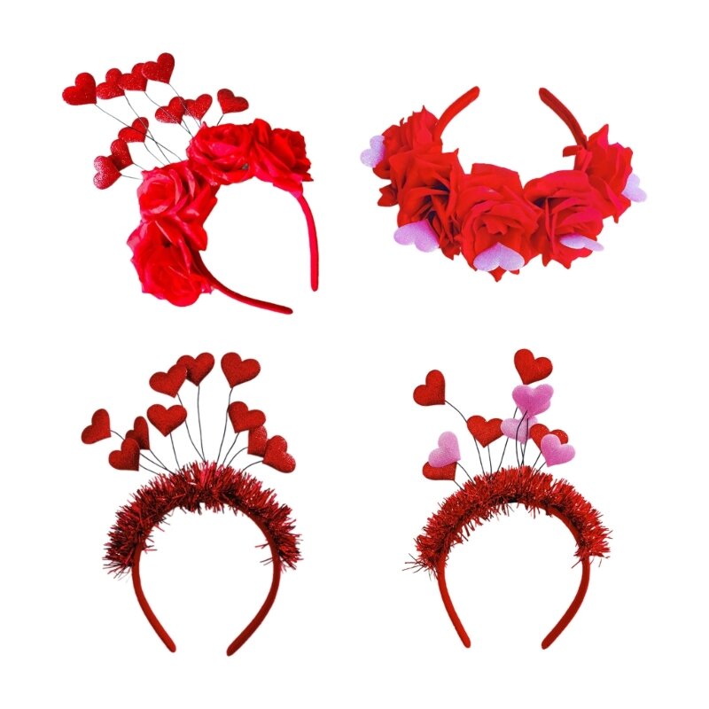 50JB Heart Flower Hair Hoop for Sweet Girls Valentines Taking Photo Headband