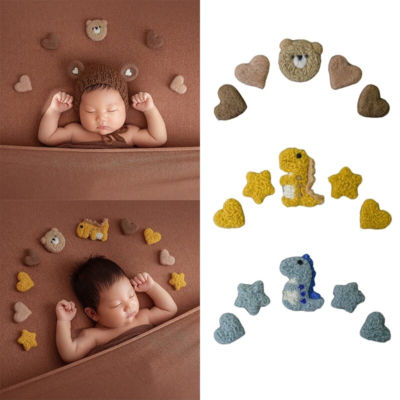 5 ピース/セット DIY 手作りベビーウールフェルト恐竜スターラブハートホームパーティーの装飾新生児幼児の写真撮影の小道具