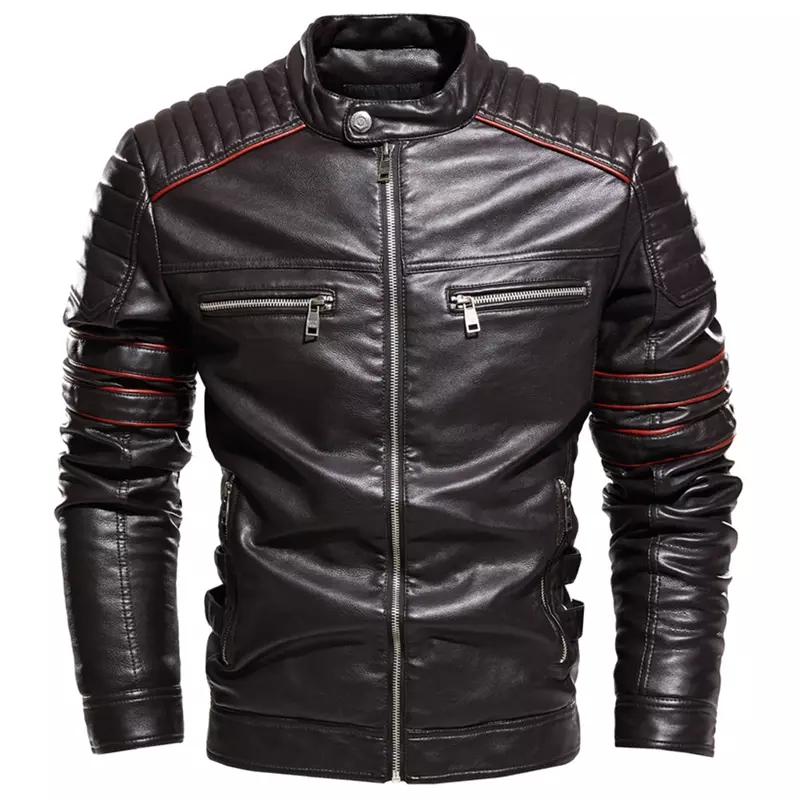 Veste de moto en cuir coupe couvertes pour hommes, manteau de motard, streetwear à la mode, doublé de fourrure, café, automne, hiver