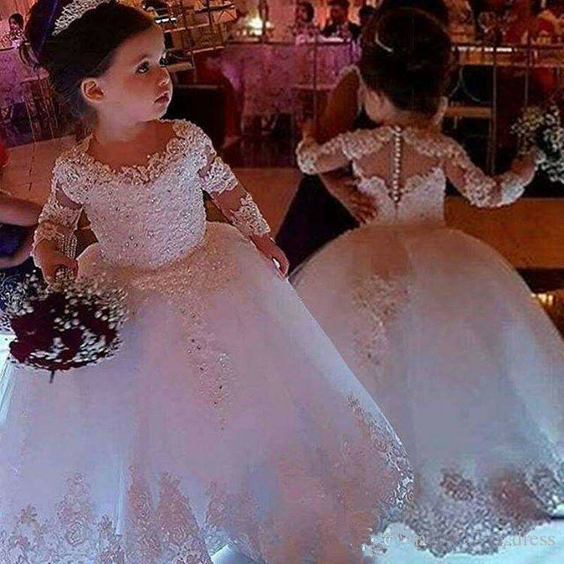 Flower Girl Dresses For Weddings Tulle Princess Lace Sleeve Length Holy First Communion Gowns Party Pageant Dress For Girls