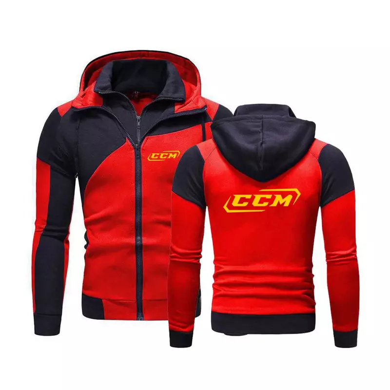 CCM-capuz com capuz combinando cores masculino, jaqueta casual, pulôver com zíper diagonal, tops novo estilo, primavera e outono 2022