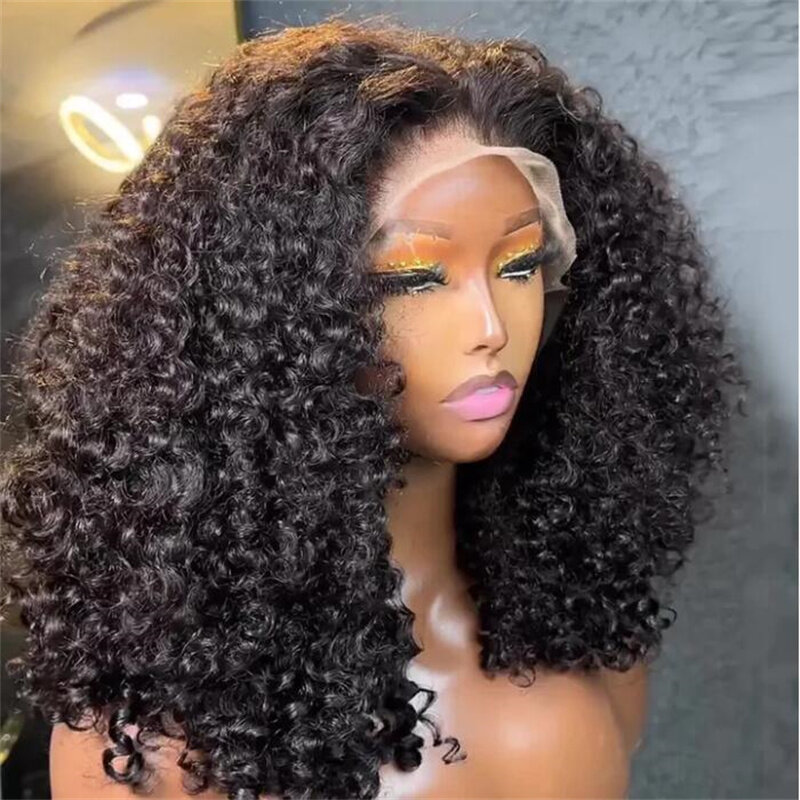 Natural Black Preplucked Soft 26inch Long Kinky Curly 180% Density Lace Front Wig For Women Baby hair Heat Resistant Glueless