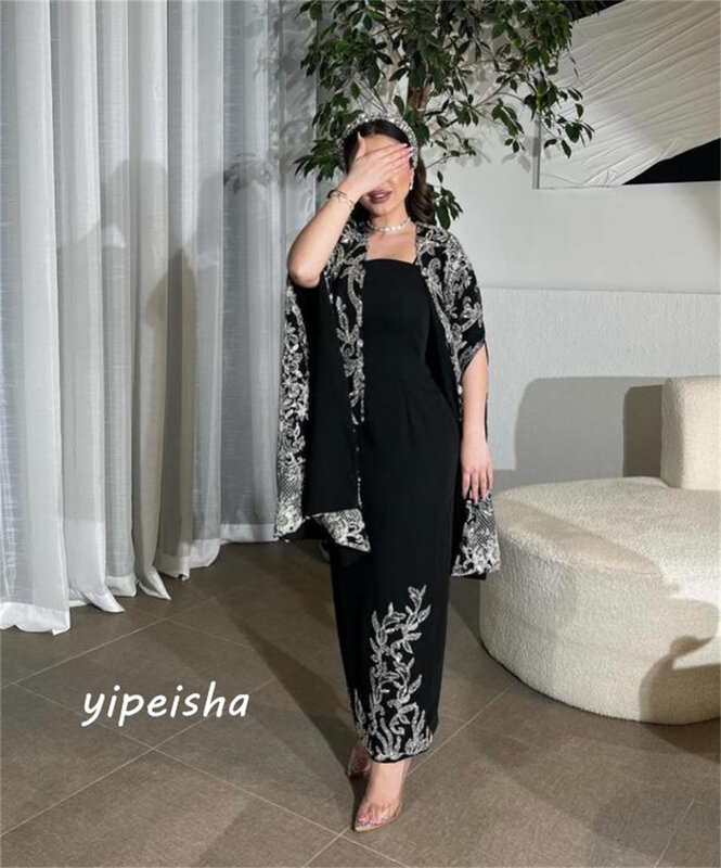 Yipeisha-vestido de graduación elegante de alta calidad sin tirantes, vestidos de fiesta de línea a, apliques largos de noche Charmeuse