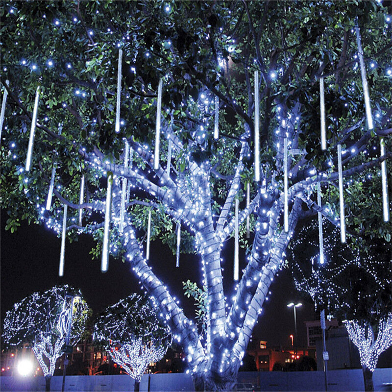 10 Tabung Hujan Meteor Lampu Tali Led Hujan Karangan Bunga Jalanan Dekorasi Pohon Natal untuk Luar Ruangan Lampu Taman Peri Tahun Baru