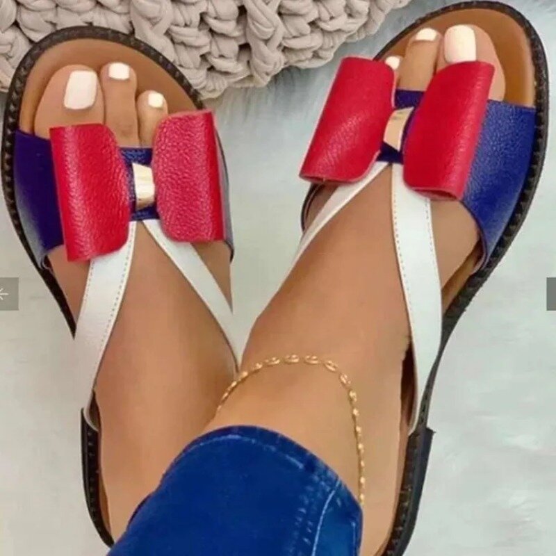2024 sandal mode musim panas untuk wanita sandal kasual simpul kupu-kupu lucu sandal wanita selop datar sepatu wanita Zapatos Mujer