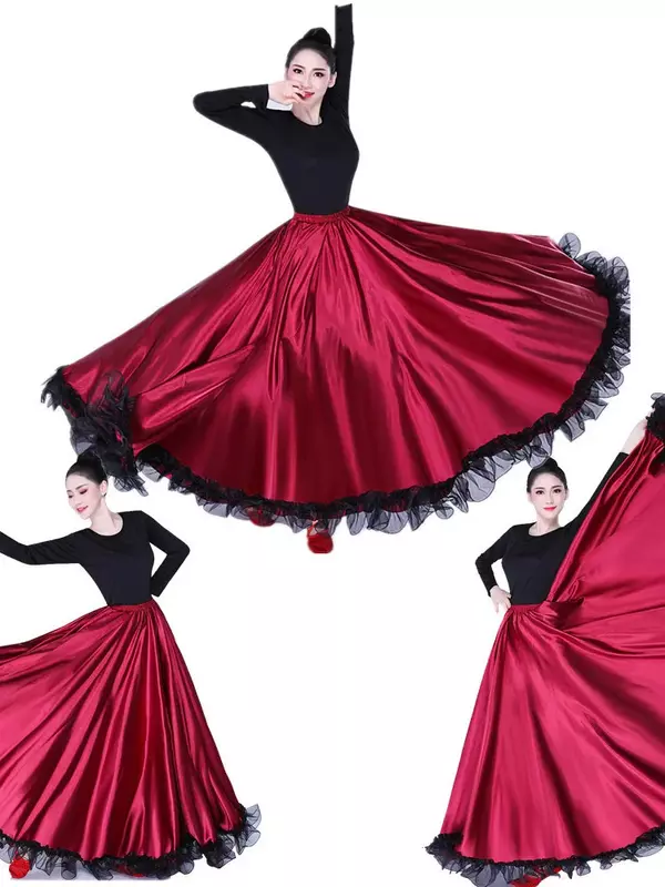 Spódnice Flamenco hiszpańska sukienka dla kobiet cygańska huśtawka spódnica chór występ na scenie hiszpania walka byków duże kostiumy do tańca