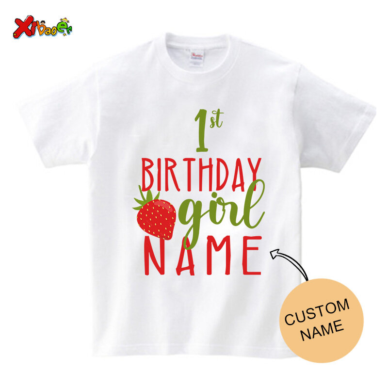 Camiseta de cumpleaños para niña, camisa con nombre de custo, camisetas de cumpleaños de fresa dulce, regalo divertido para niña de 1 a 8 años