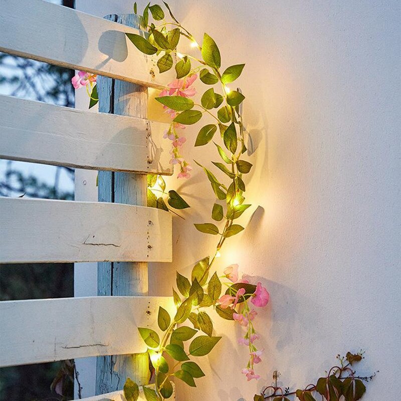 Green Leaf Ivy Vine String Lights, Guirlanda de suspensão, flores, luzes para casa, festa de casamento, feriado, festa de jardim, 20, 50, 100 LEDs