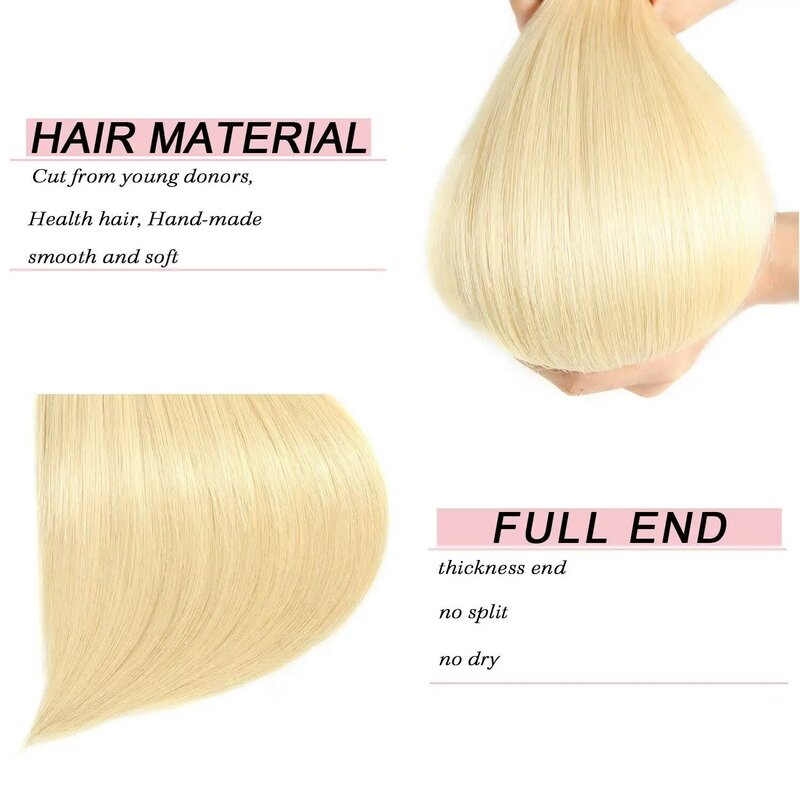 Tape In Hair Extensions Bleach Blonde #613 Color 100% Real Human Hair 20Pcs/Lot Straight Seamless Skin Weft 16-26 Inch For Women