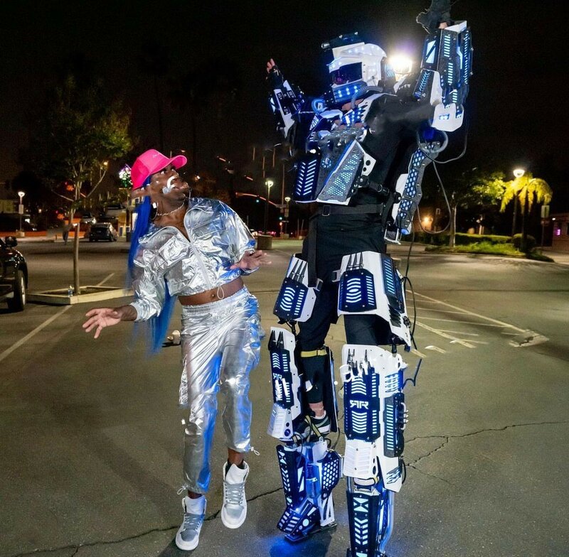 Kostum Robot Led, pertunjukan pesta, Robot menyala mewah