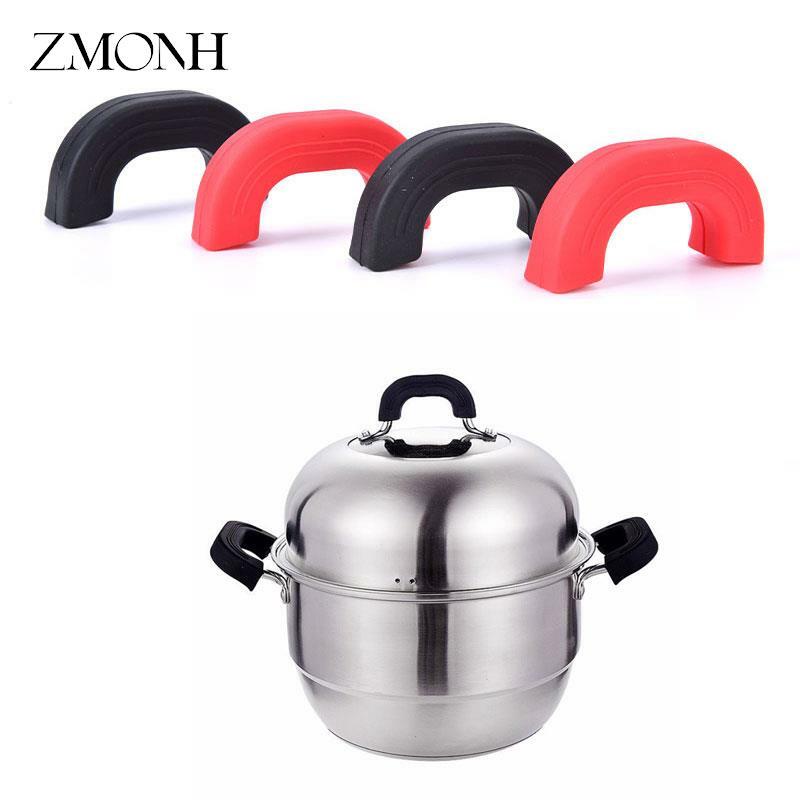 2 x Silicone Anti-Scald Pot Handle Protectors Non-Slip Pot Clip Sleeves Heat Resistant Oven Gloves Kitchen Gadgets