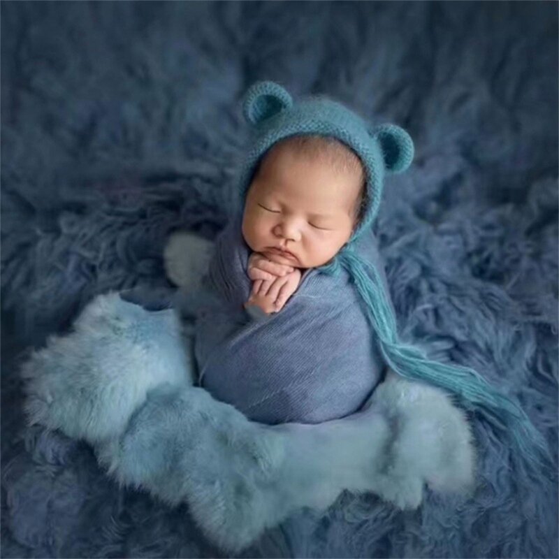 赤ちゃんの写真ウサギの毛皮ブランケット新生児バスケットフィラーカーペット背景新生児写真撮影背景クッション