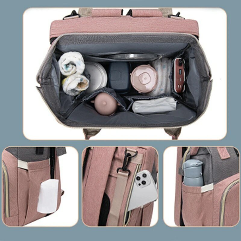 Large Capacity Fashionable Mother And Baby Bag Usb Charging Simple Thermos Box Portable Crib Mother Bag