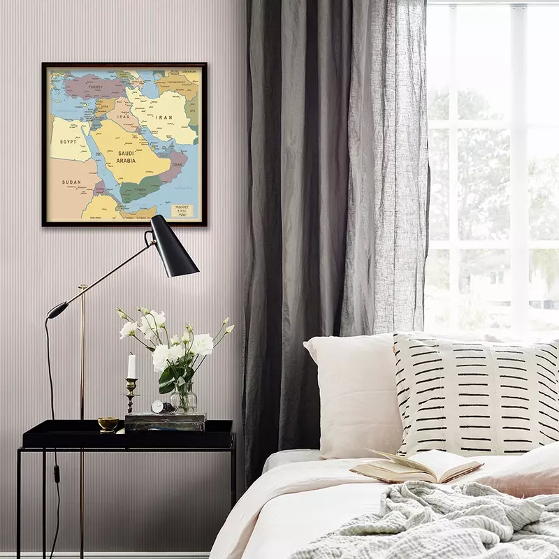 Mapa de distribución Política de Oriente Medio, póster artístico de lienzo de pared, pintura para decoración del hogar, suministros escolares de viaje, 60x60cm