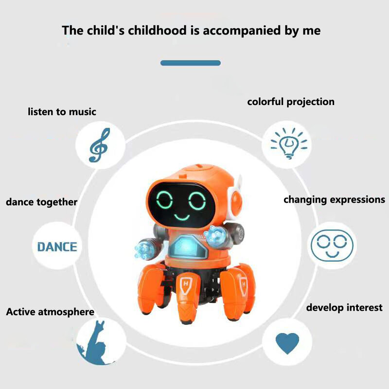 Robot menari, mainan elektrik bersinar musikal hewan peliharaan 6 cakar, Robot laba-laba gurita, mainan interaktif pendidikan untuk hadiah anak-anak