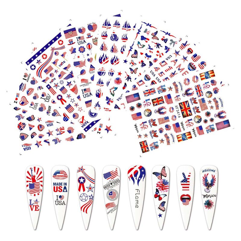 1 pz messico USA Flag Nail Art Stickers American Independence Day National Mexican Butterfly Heart Flame Series Nail Decal Slider