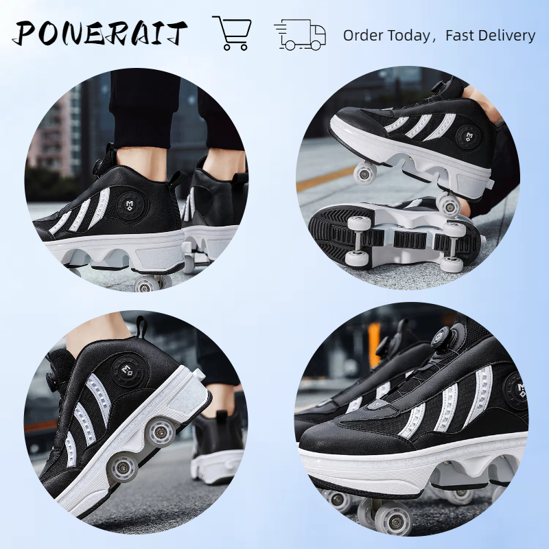 Four-Wheel Telescopic Deformation Shoes With Brakes,Breathable Mesh Skates For Men And Women， Swivel Buckle Roller Skates,