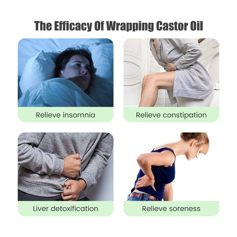 Organic Castor Oil Pack envoltório, reutilizável, Anti vazamento de ajuda para dormir, perna, articulação, abdômen, peito, joelho