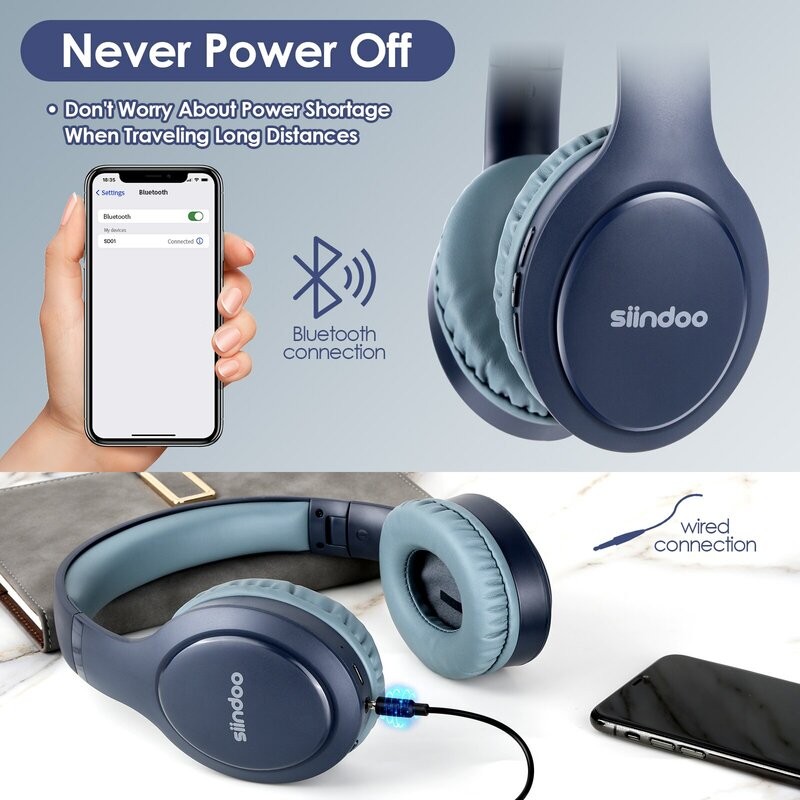 Cuffie Bluetooth Wireless Siindoo JH-919 auricolari Stereo pieghevoli rosa e blu microfono con cancellazione del rumore Super Bass per TV portatile
