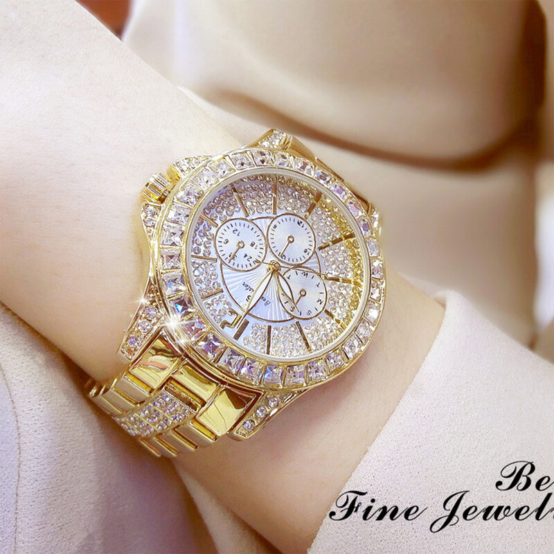 Jam tangan gelang mewah wanita, jam tangan berlian imitasi berkilau dengan gesper satu buah untuk hadiah Natal Hari Valentine