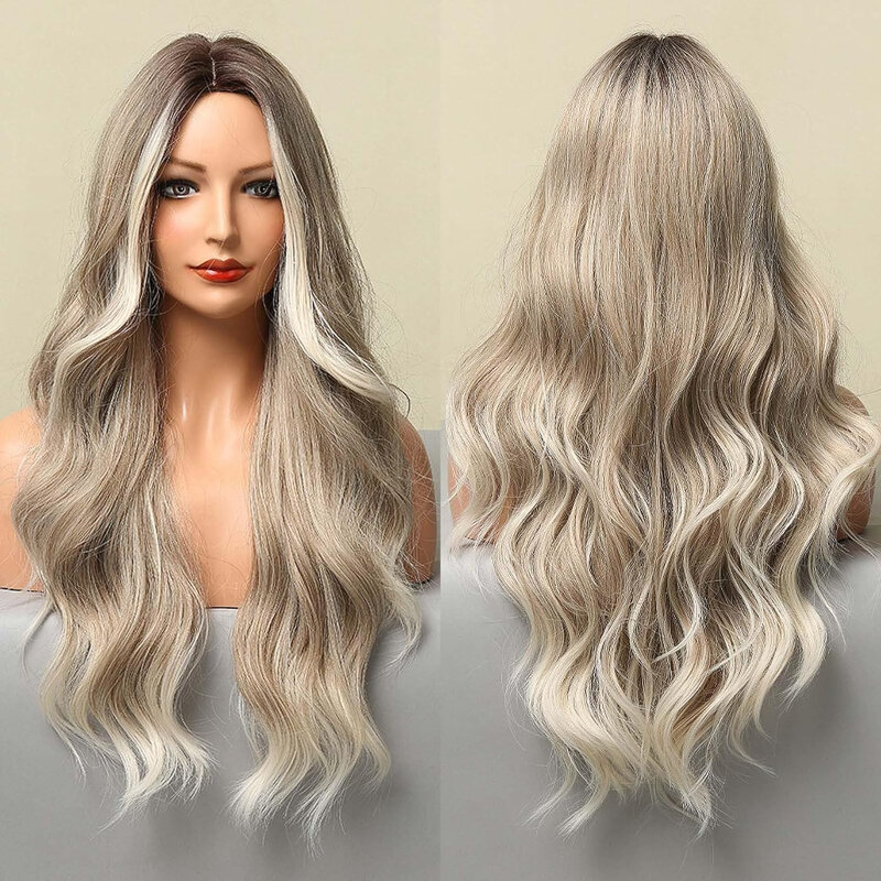 Mixed Blonde 24 Inch Middle Part Long Curly Wig Heat Resistant Synthetic Hair for Women Looking Natural for Daily Party Use