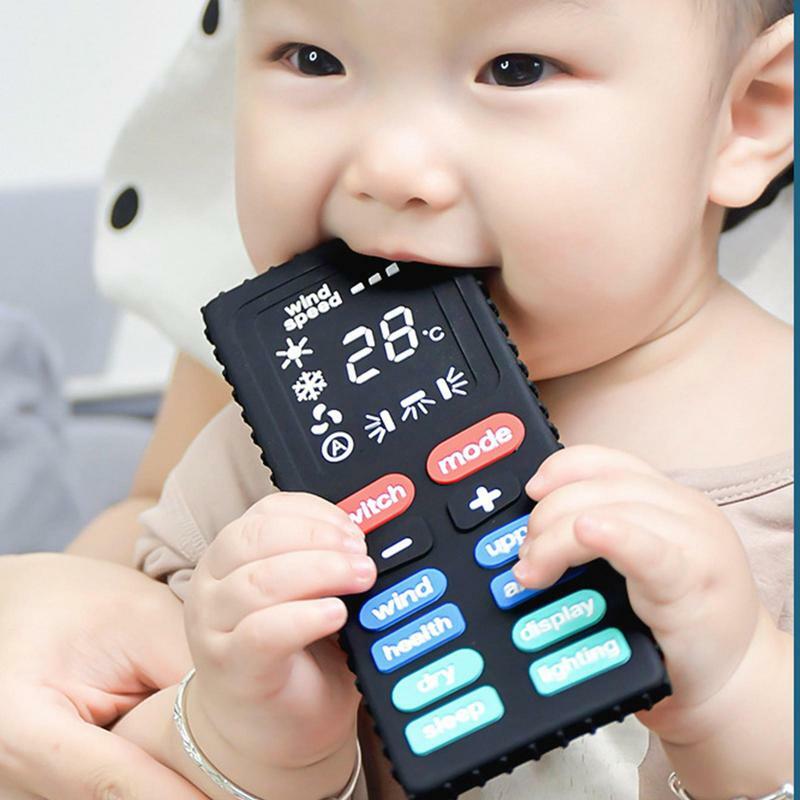 Controle remoto brinquedo mordedor para bebês, silicone macio e seguro dentição brinquedo, brinquedo remoto TV
