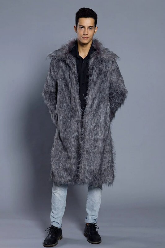 Европейская и американская мода мужское индивидуальное хип-хоп длинное пальто с имитацией меха мужской Тренч с перекрестной линией