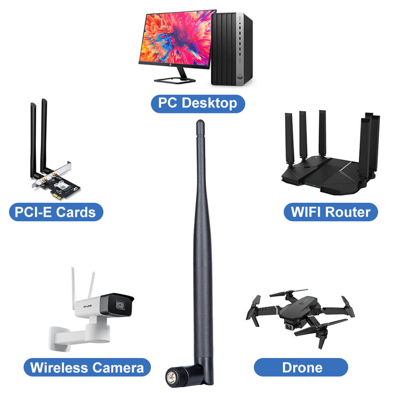 Antena WiFi de Banda Dupla para Roteador Wi-Fi, Placa de Rede Sem Fio, Câmera IP Drone, SMA, RP-SMA, 2.4GHz, 5.8GHz, 2Pcs