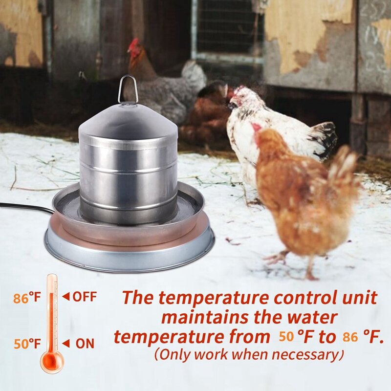 Chicken Waterer Heater Large Heated Poultry Waterer Base, With 6.4Ft Power Cord And Thermostat