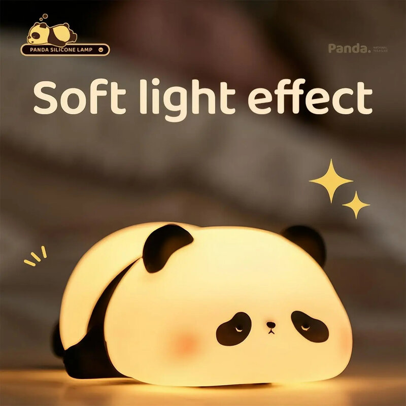 Lampu malam Panda untuk anak, lampu lucu silikon hewan waktu lampu isi ulang dekorasi kamar tidur kartun Panda hadiah anak laki-laki dan perempuan