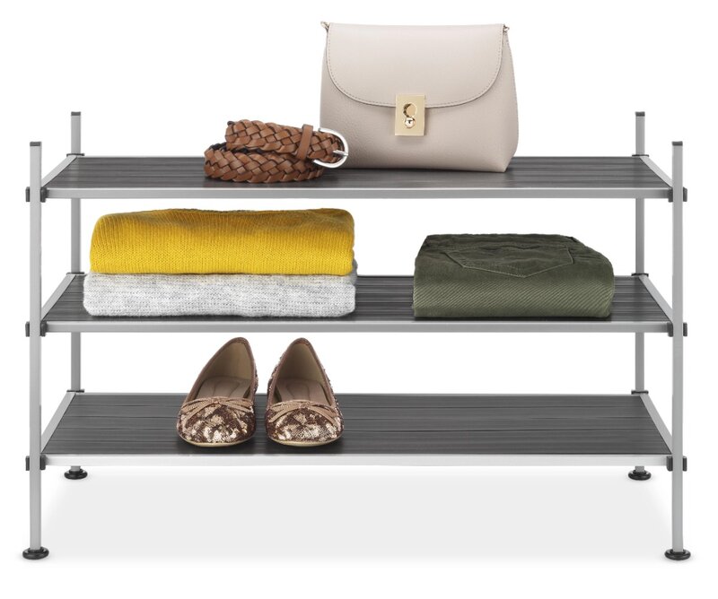 3-Tier Closet Storage Shelves - Shoe Rack and Home Organizer - 12" x 25.625" x 17" Silver Epoxy Iron Frame