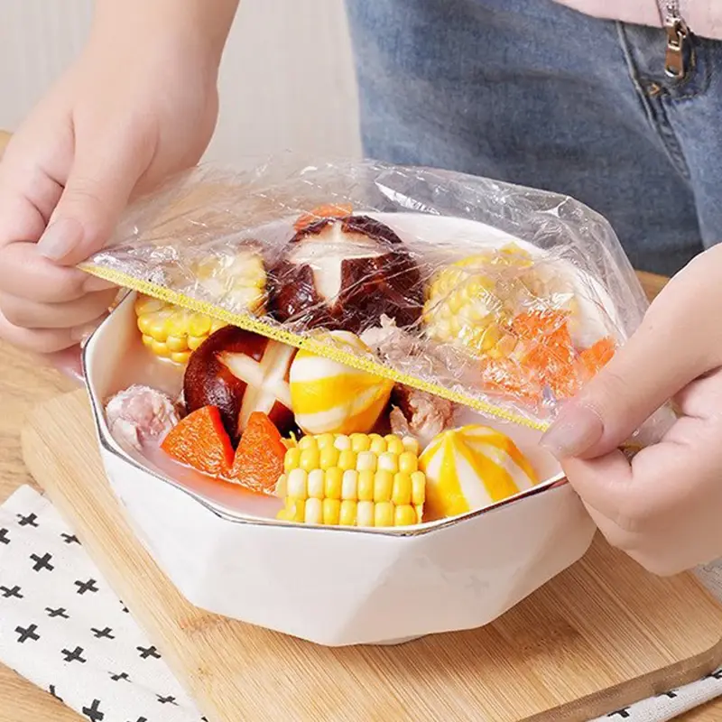 Penutup makanan plastik sekali pakai warna-warni elastis bungkus penutup makanan menjaga kesegaran tutup piring dapur nilon kemasan tas penyimpanan