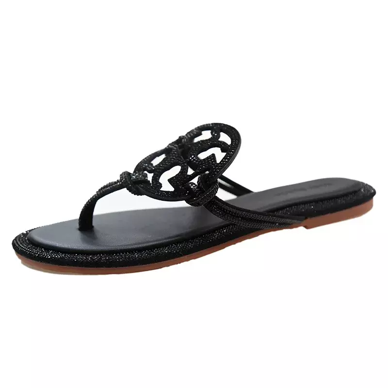 Letnie sandały z kryształkami damskie Rhinestone Butterfly-knot buty na wybiegu kobiety klapki na wakacje moda komfort sandały na płaskim obcasie kobieta