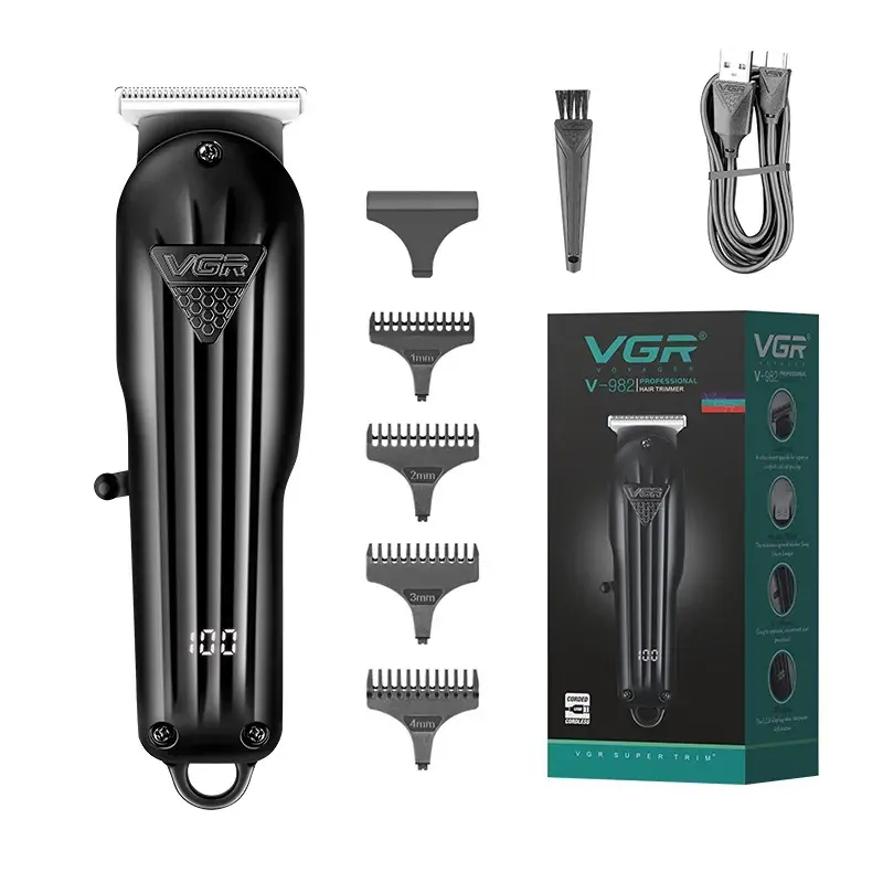 VGR alat cukur rambut elektrik, mesin potong rambut bilah-t 0mm tampilan LED untuk pria V-982