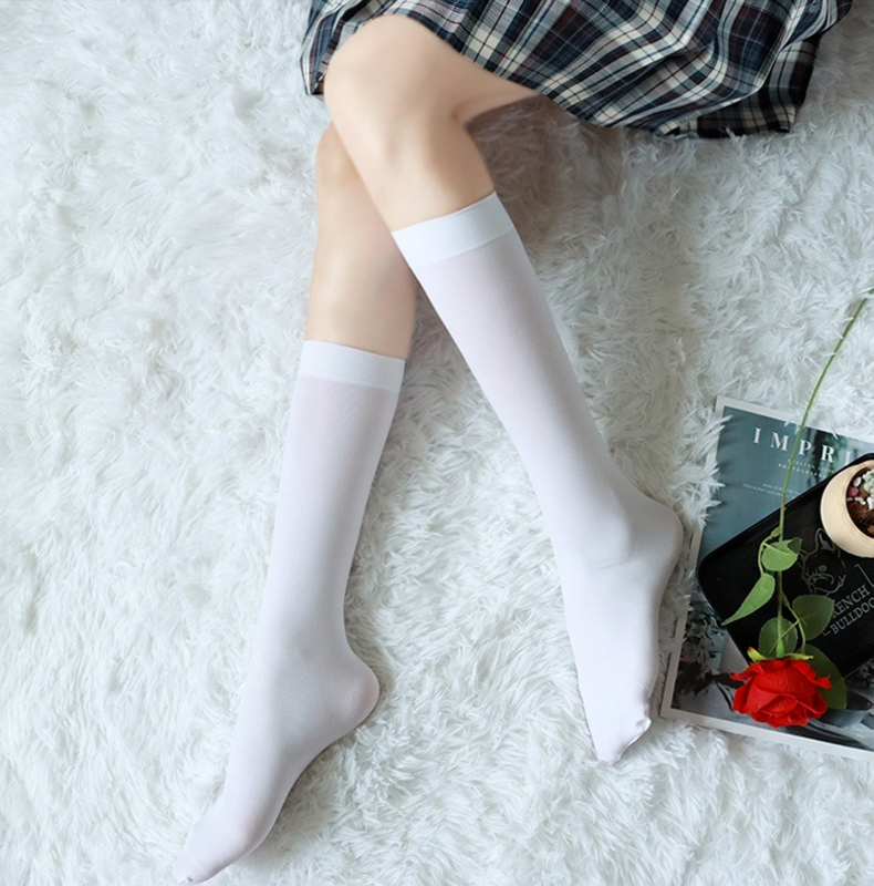 Stoking Jaring-jaring Warna Permen Seksi Wanita Mode Kaus Kaki Setinggi Lutut Kaus Kaki Elastik Nilon Lembut Kaus Kaki Panjang Gaya Kuliah Anak Perempuan